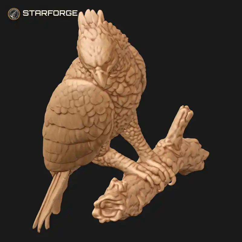Crowned Eagle Perched on Branch with Raised Crest Barred Breast and Banded Tail