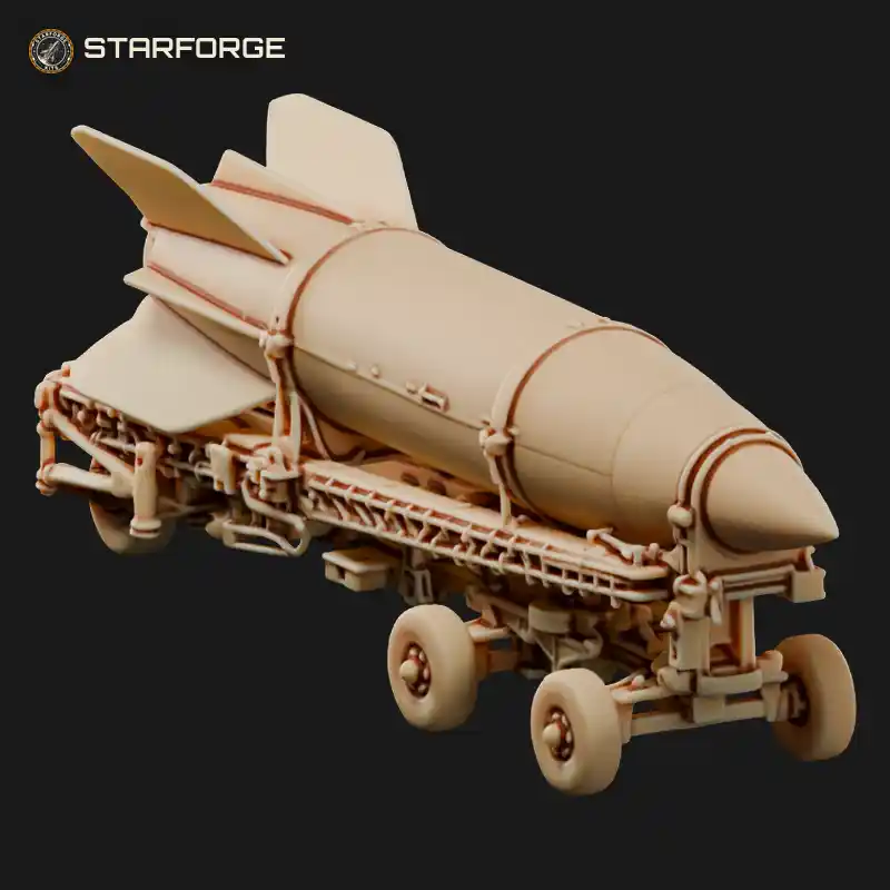 V2 Rocket On Meillerwagen Transport Erector Trailer With Tail Fins And Warhead Nose