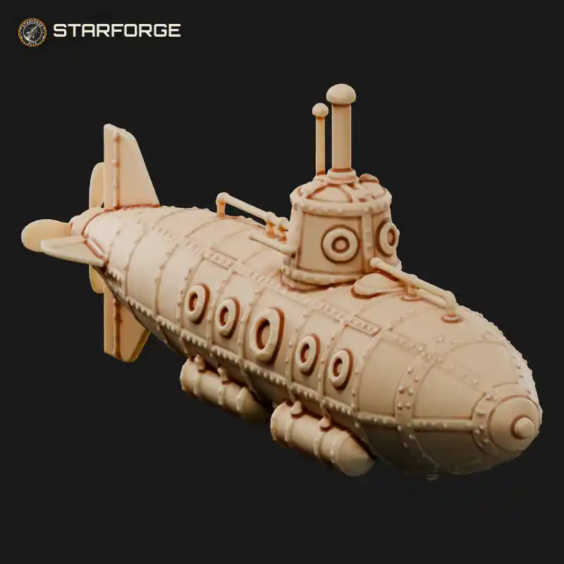 Victorian Submarine With Riveted Hull Porthole Windows Conning Tower And Screw Propeller