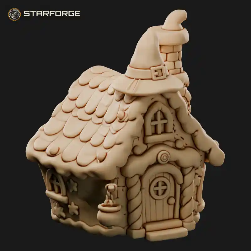 Witch Gingerbread House With Oven Chimney Candy Cane Fence And Frosted Shutters