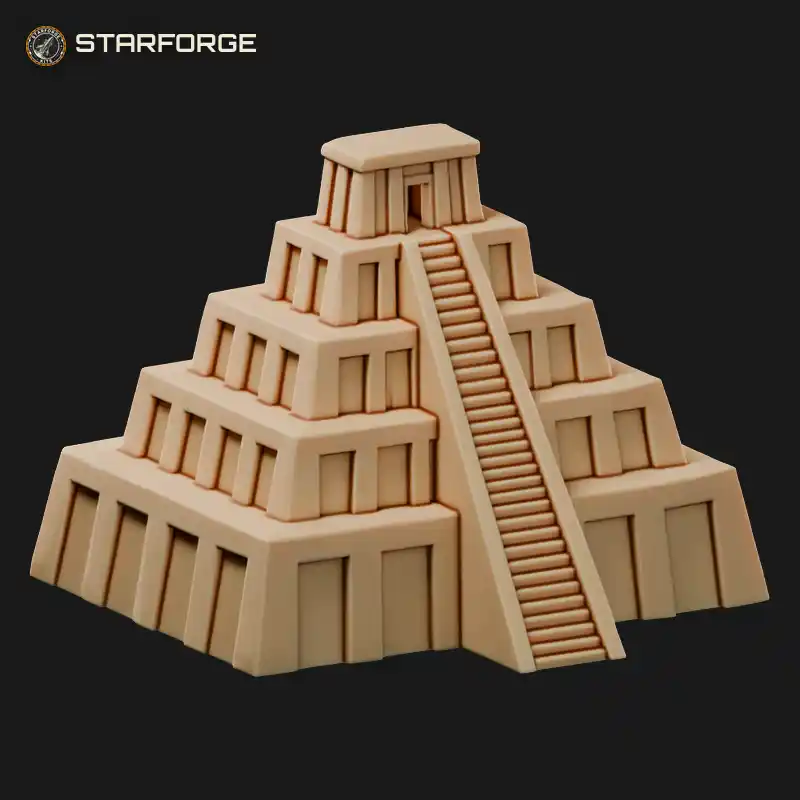 Ziggurat with Central Stairway Stepped Mudbrick Tiers and Shrine Top